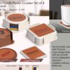 E194 – Leather Finish Plastic Coaster Set Of 4 With Stand (Round)