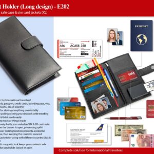 E202 – Passport Holder With Sim Card Safe Case & Sim Card Jackets (XL) (Long Design)