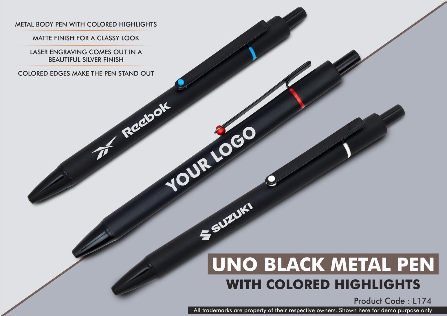 TemL174 – Uno Black Metal Pen With Colored Highlights(10Pcs