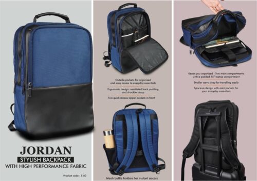 S50 – Jordan: Stylish Backpack With High Performance Fabric | Padded Laptop Compartment