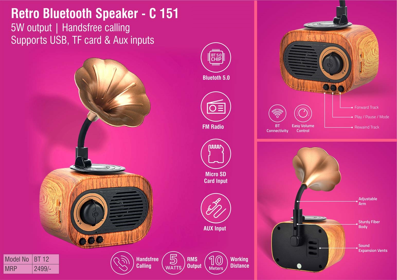 TEMC151 – Artis Retro Bluetooth Speaker 5W Output Handsfree