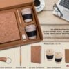 Q110 – EcoSet 4: Set Of A5 Cork Notebook, 2 Bamboo Coffee Mugs With Silicon Sleeve, Bamboo Pen & Cork Keychain In Kraft Gift Box